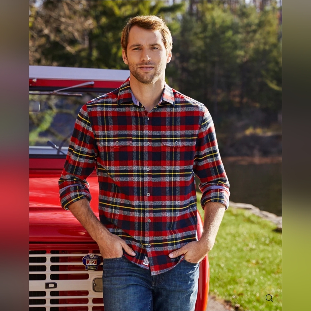 NWT FLAG & ANTHEM Ames Pocket Flannel Shacket Long Sleeve Shirt Plaid Red Size S